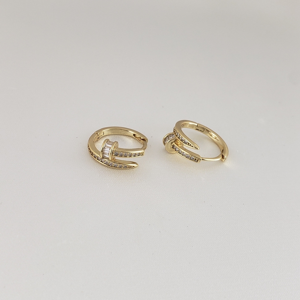 14K Gold Diamond Nail Huggie Hoop Earrings